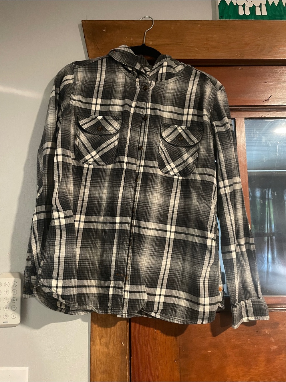 Carhartt Black & White Plaid Button-Down Hooded Shirt